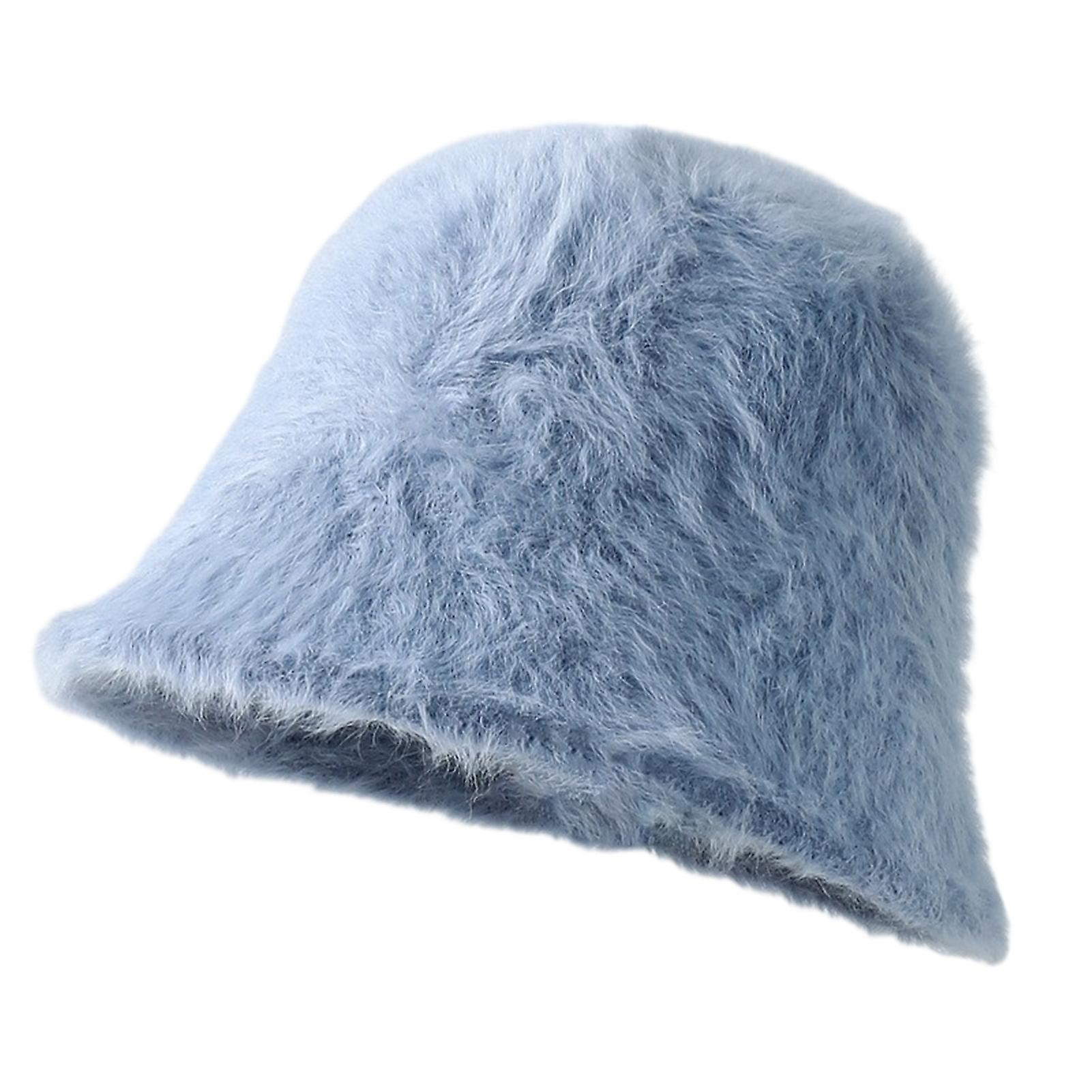 Women Winter Imitation Rabbit Fur Fisherman Hat Round Dome Inner Adjustable Drawstring Soft Warm Basin Bucket Hat