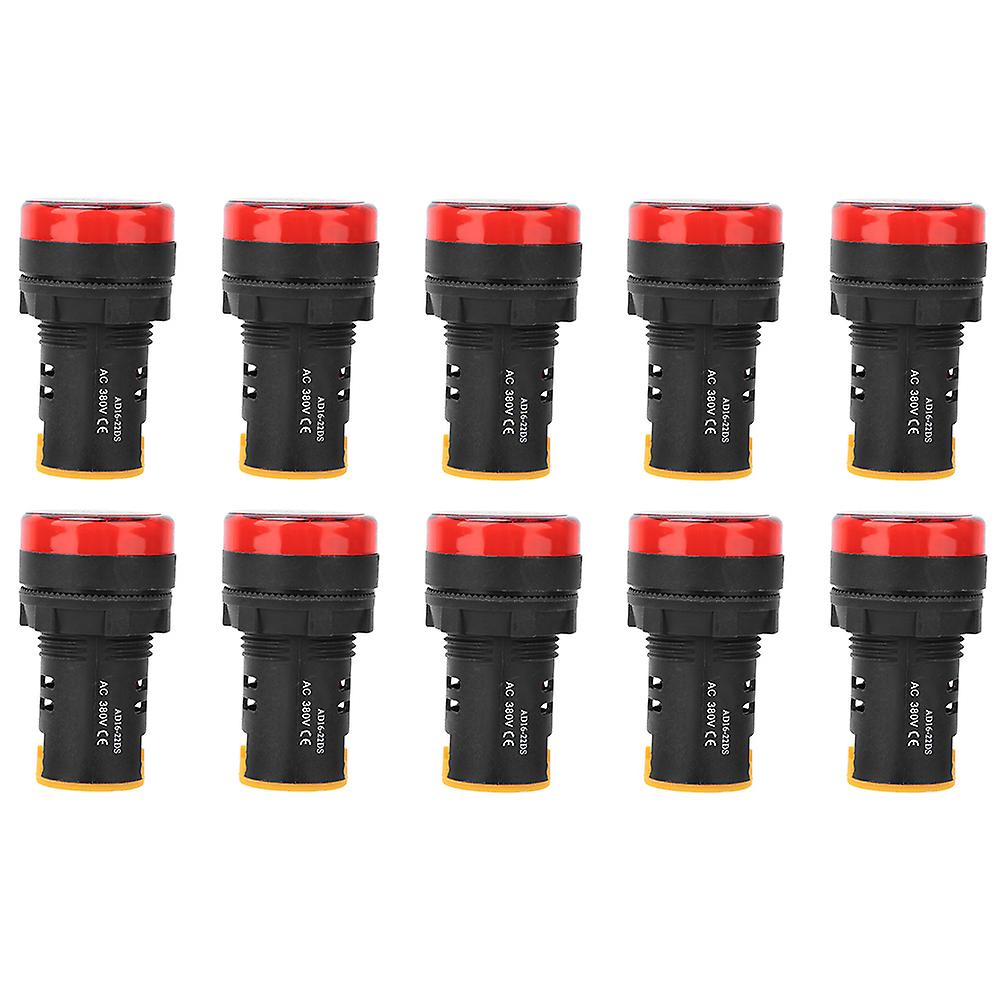 10Pcs BERM 22mm Red LED Power Indicator Light - 380V AD16-22D/S, Flame Retardant Shell