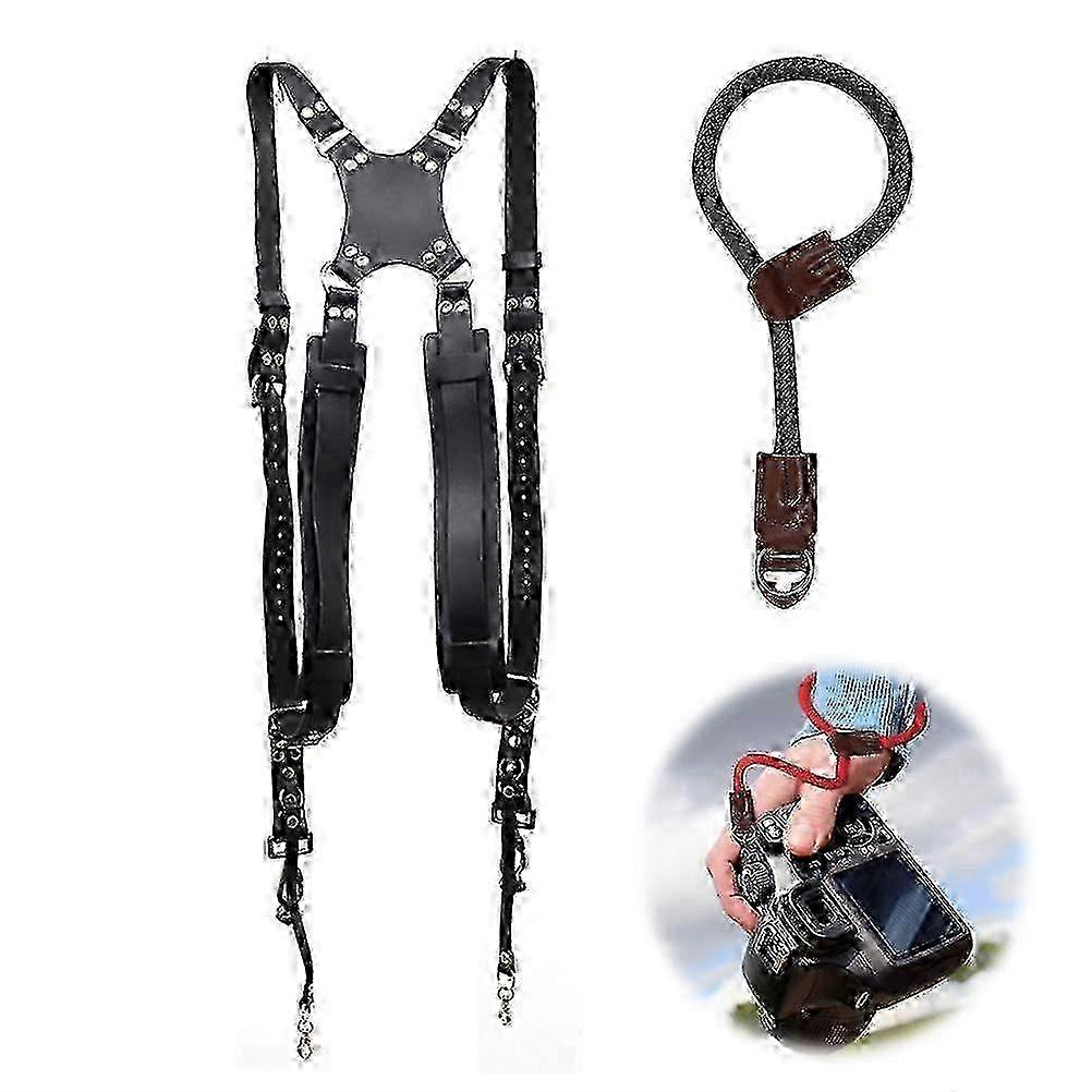 2Pcs Camera Double Shoulder Strap Wristband Set Quick Release Adjustable Dual Camera Strap per DSLR SLR DV Camera