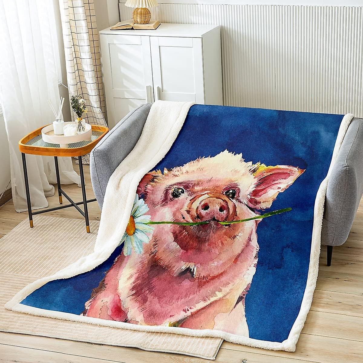 Pig Plush Blanket Daisy Fleece Throw Blanket for Boys Girls