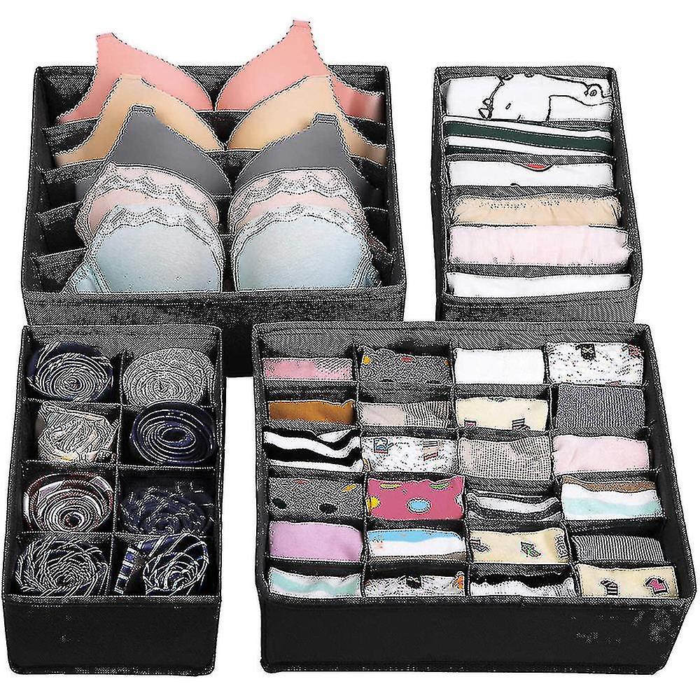 Dewenwils 4 Pack(different Sizes) Foldable Drawer Organizers Black