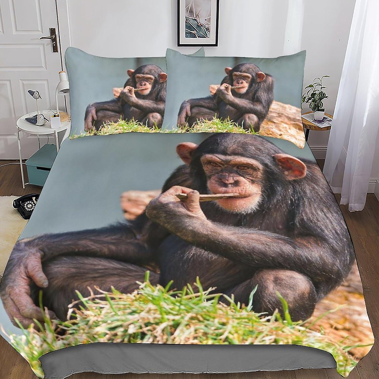 الغوريلا المطبوعة لحاف غطاء مجموعة الفراش مجموعة 3 قطع لينة ستوكات طباعة لحاف غطاء مع وسادات وسحاب إغلاق
