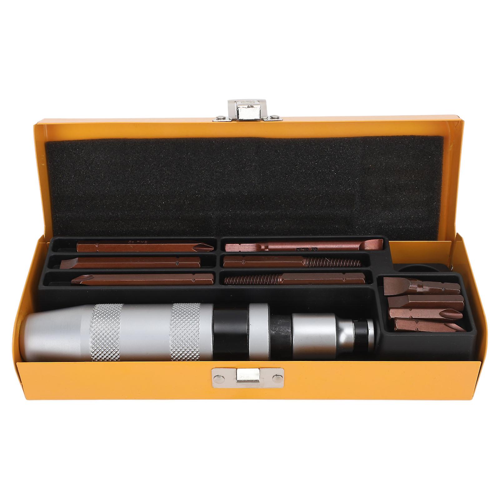 Impact screwdriver set including screw extractor, with storage box