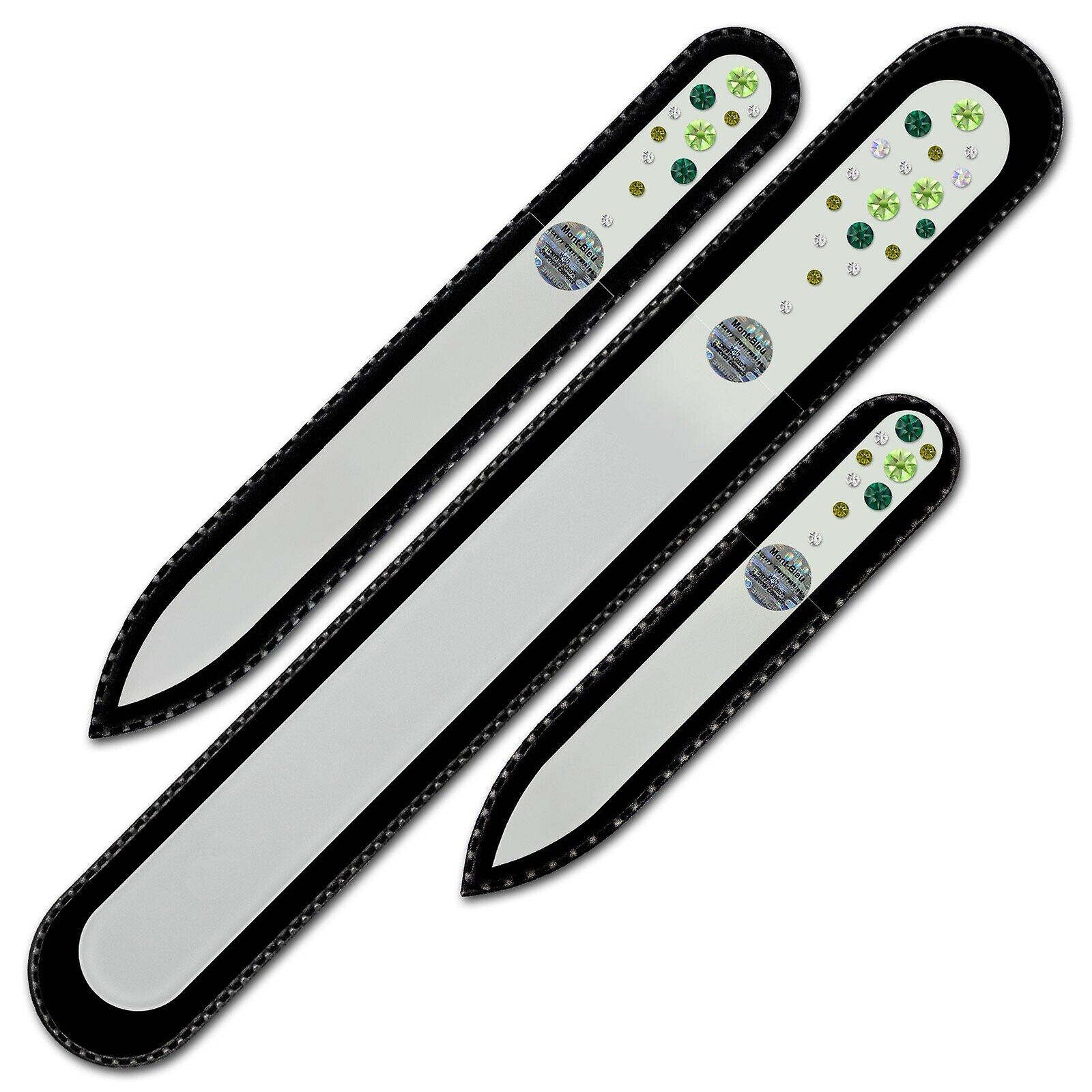 Set of 3 White Crystal Nail Files with crystals WW-BMS - Peridot - Emerald