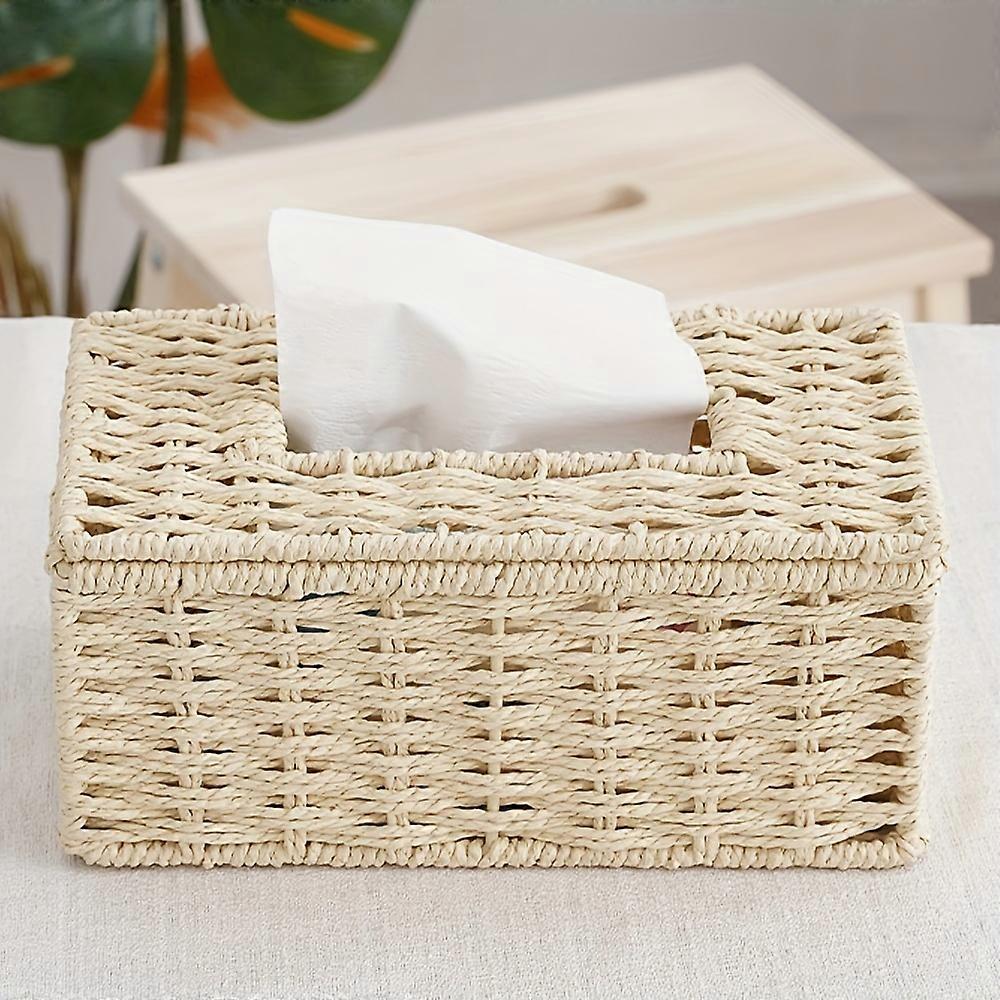 Exquisite Hand-Woven Decorative Tissue Box Holder - Compact Desktop Size, Elegant Design, Convenient Storage - Perfect for Home, Kitchen, Bedroom, Liv