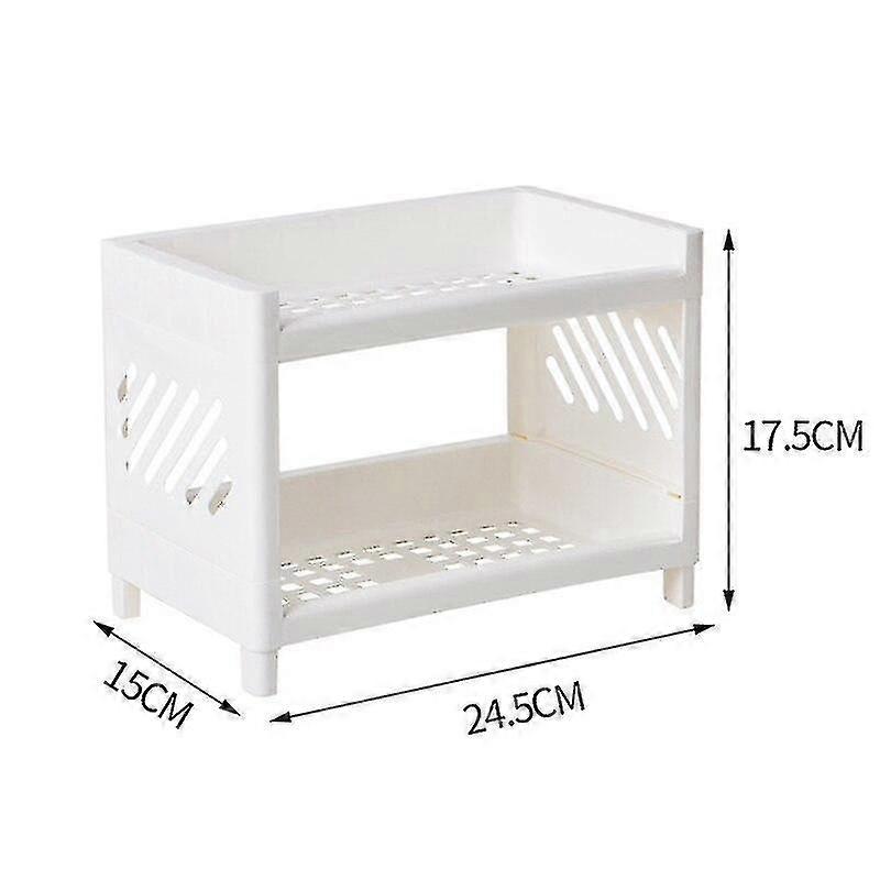 Double Layer Hollow Shelf Plastic Desktop Bathroom Storage Rack White Holders Racks
