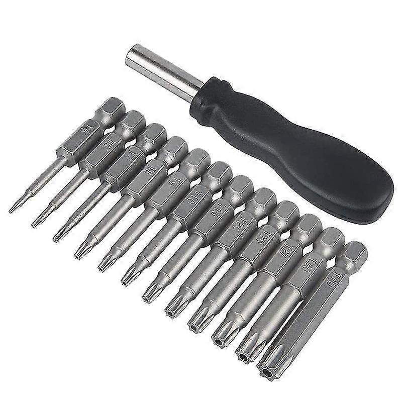 12 Pack Torx Head Screwdriver Bit Set 1/4 Inch Hex T5-t40 Star Screwdriver Tool Kit With 1 Pack Han