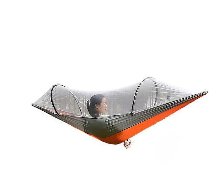 キャンプハンモック屋外キャンプ蚊帳付きロールオーバー防止ナイロンハンモック自動クイック展開