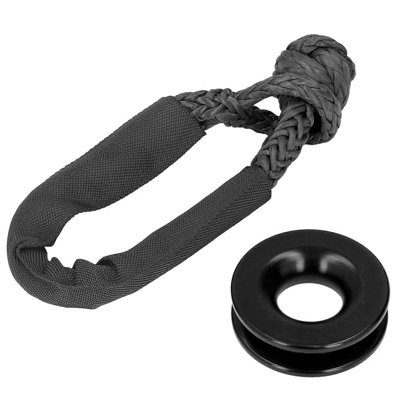 Recovery Ring Kit Synthetic Soft Shackle Rope Aluminium Alloy Snatch Ring for ATV UTV SUV TruckBlack YEMAA