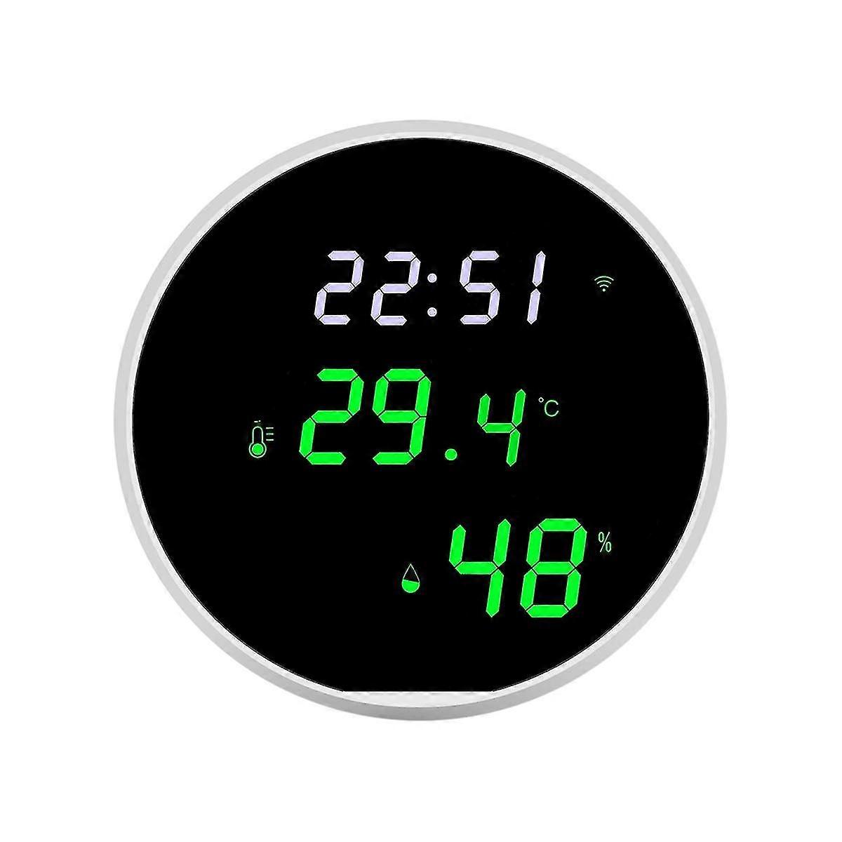 Wifi Temperature Humidity Sensor Led Screen App Control Indoor Temperature Alarm Sensor With Clock