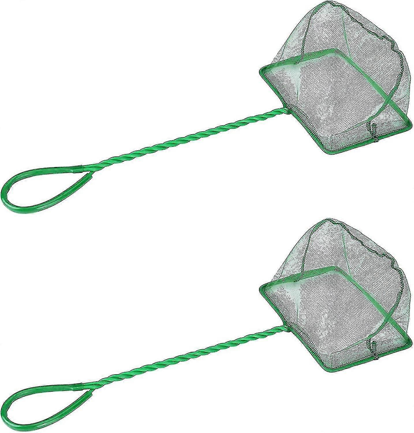 2 Pieces Square Landing Net Fishing Net Fish Tank Aquarium Small Fishing Net With Plastic Handle For Aquarium Fish Shrimp Fish Tank, 5 Inches, Green S