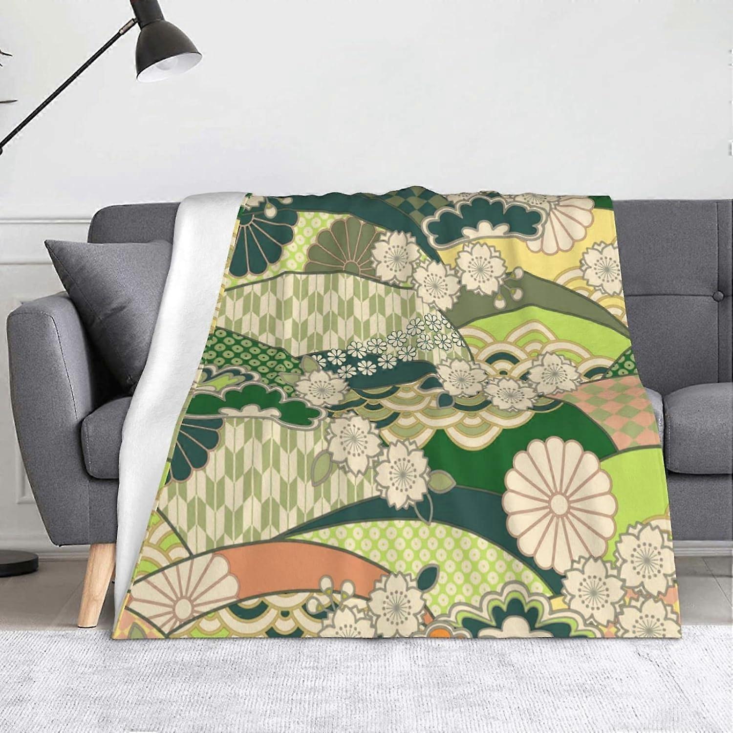Japanese Pattern Throw Blanket, Soft Lightweight Flannel Blanket for Sofas, Bed, Settees-GBNH319