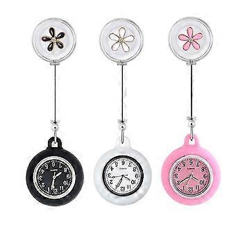 Nurse Lapel Watch Stethoscope Lapel Fob Doctor Nurse Watch Silicon Cover Badge Stethoscope Retractable Fob Watch(3pcs, Black+white+pink) -Z