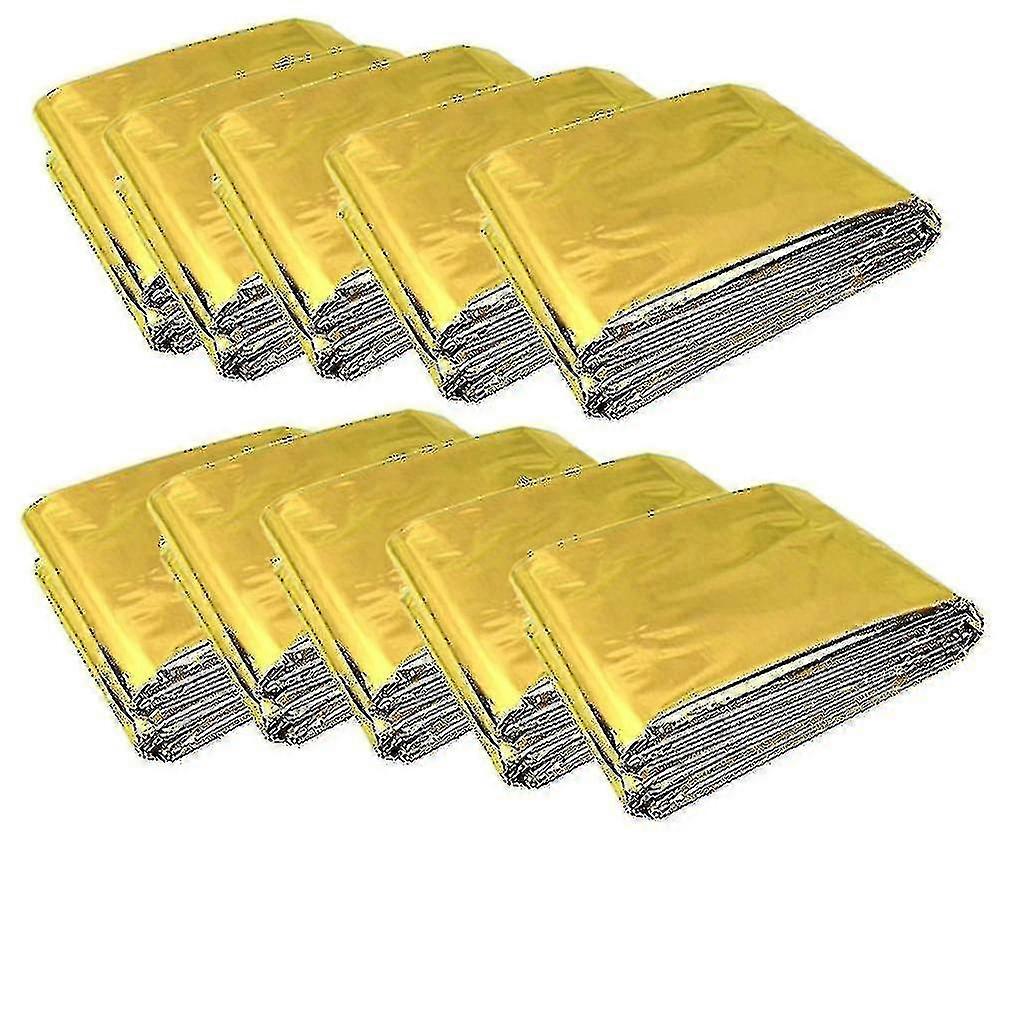 10 Pieces Emergency Blanket Folding Golden 210x160cm Silver + Golden--