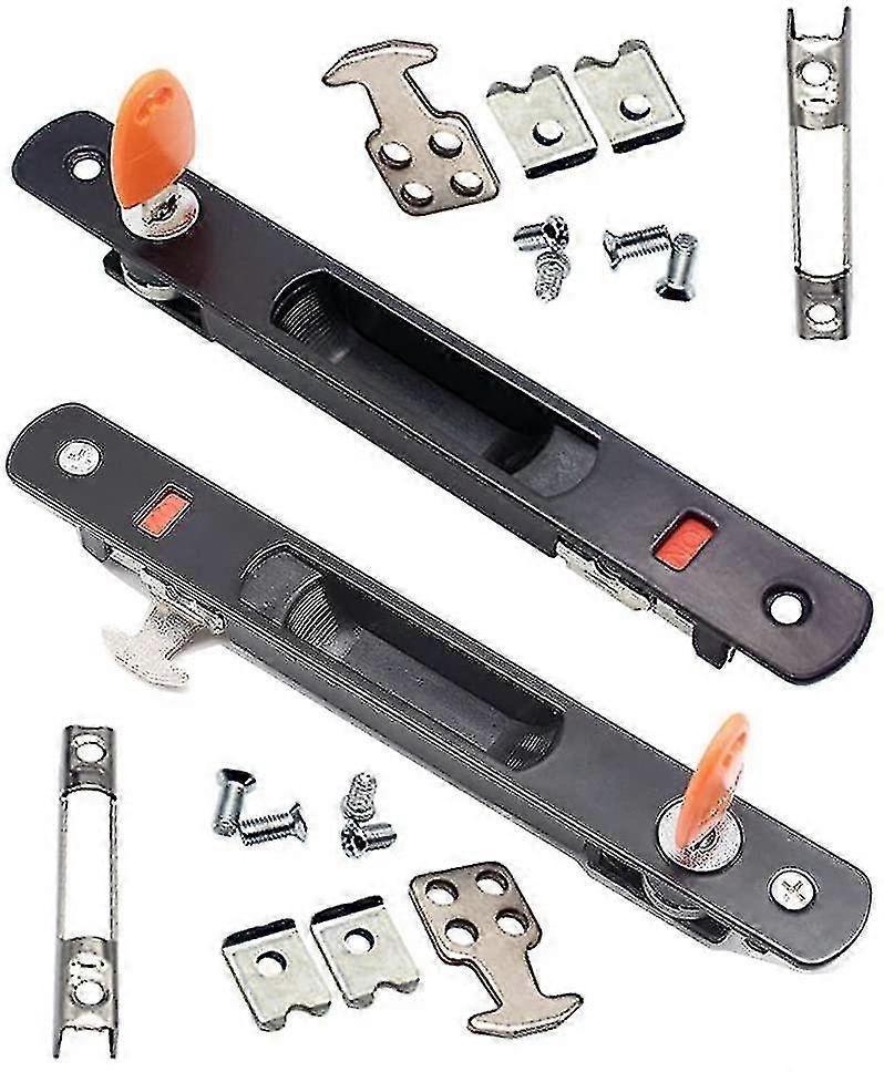 Sliding Door Lock, Set Of 2 Sliding Glass Door Handles, Flush Mount, Keyed, Invisible Handle, Black