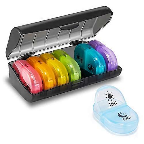 Pill Box 2 Times A Day, Travel 7 Day , Weekly Medicine Organiser with Large Compartments to Hold Medication, Vitamin