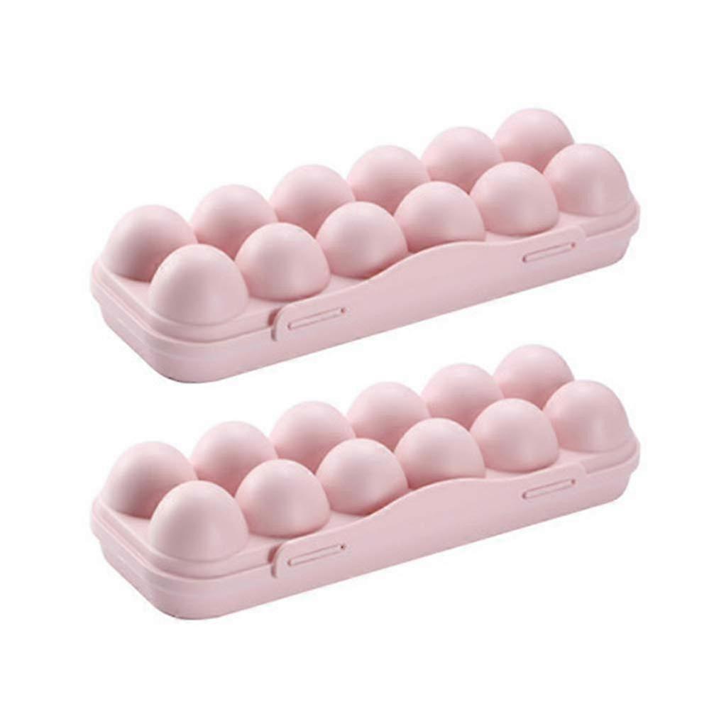 Pack Of 2 Fridge Egg Holder Tray Plastic 12 Egg Cases Storage Box Egg Container Egg Tray With Lid (pink)