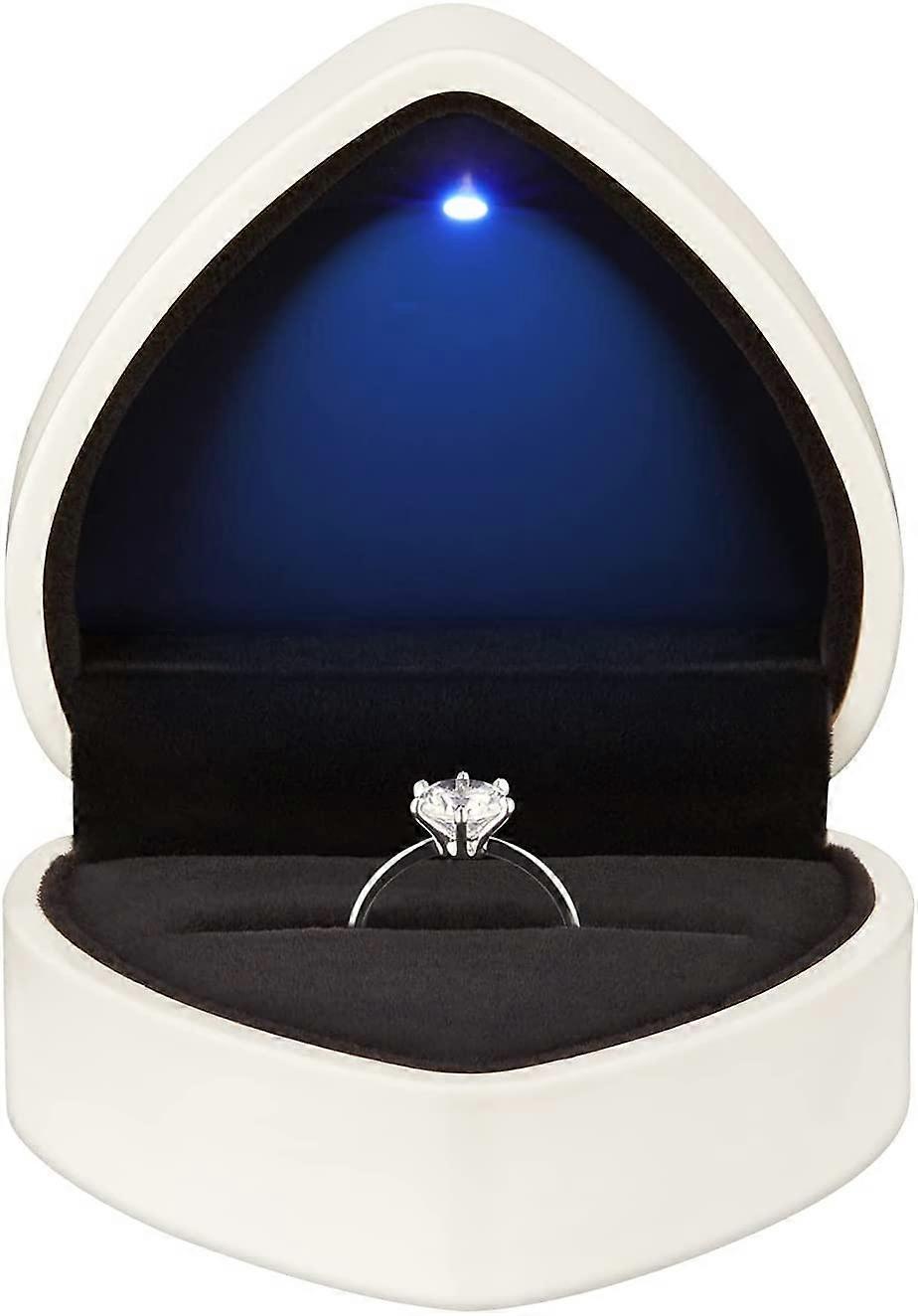 صندوق هدايا خاتم على شكل قلب مع ضوء LED ، أقراط مخملية ، علبة مجوهرات مع ضوء ، صندوق عرض مجوهرات (أبيض -2 قطعة)