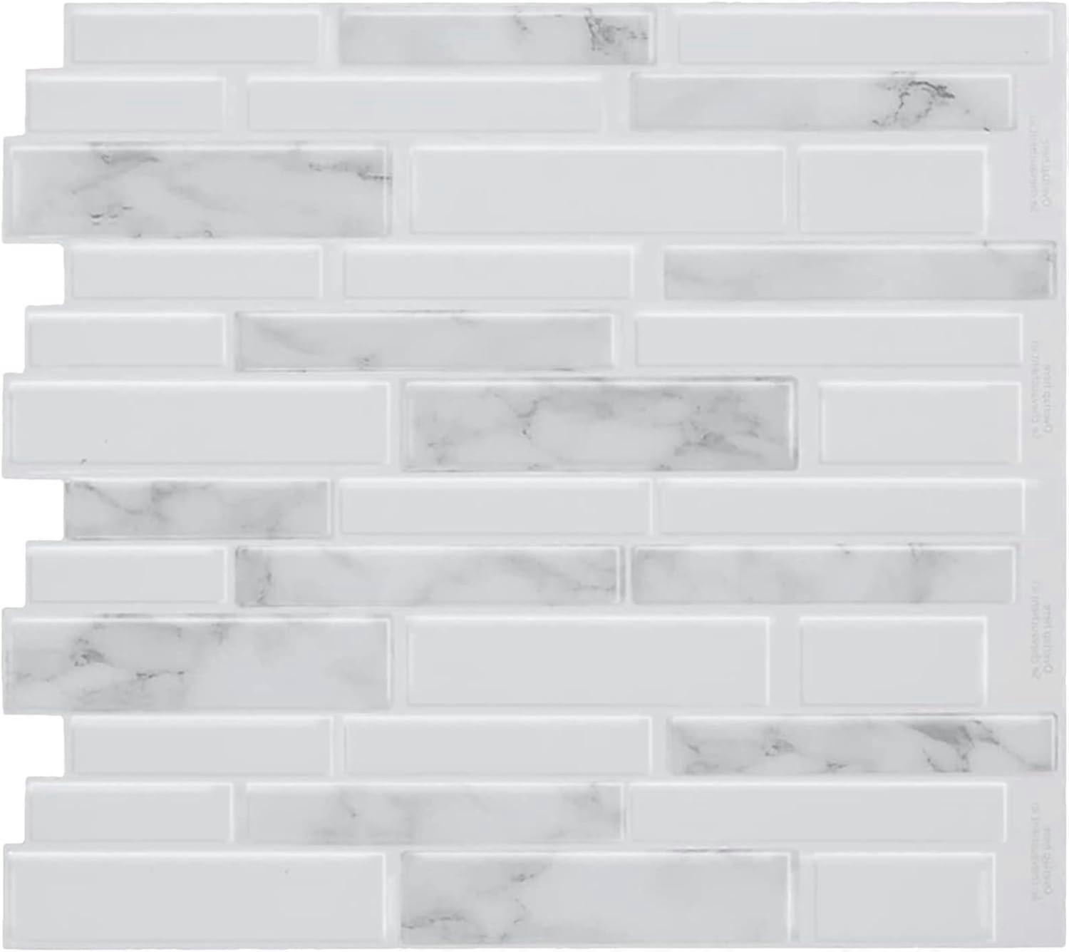 Marble Peel and Stick Backsplash, 10-Sheet Premium 3D Self Adhesive Tiles for Kitchen Stick on Backsplash, Marble Look Decorative Tiles
