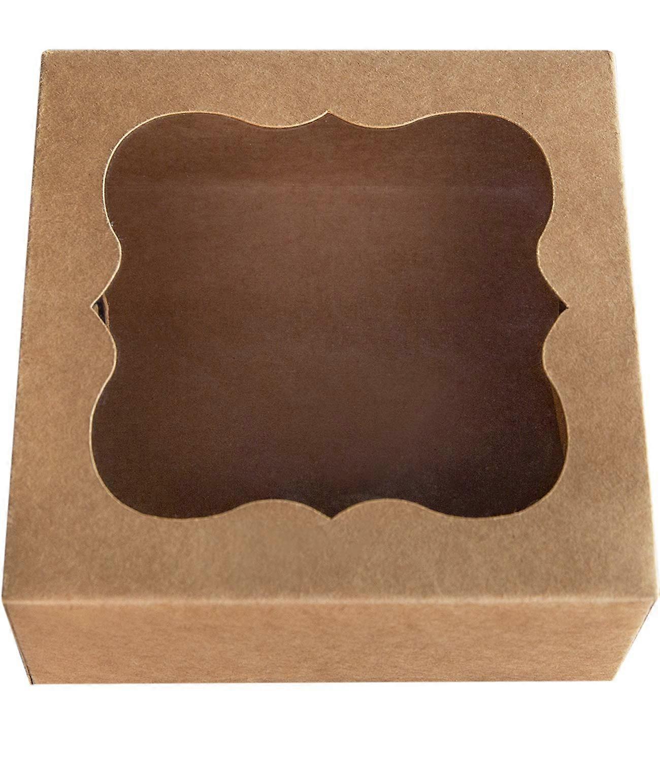 6" x 6" x 3" Brown Baking Boxes with PVC Window for Pie and Cookie Boxes Small Natural Kraft Paper Boxes, Pack of 20