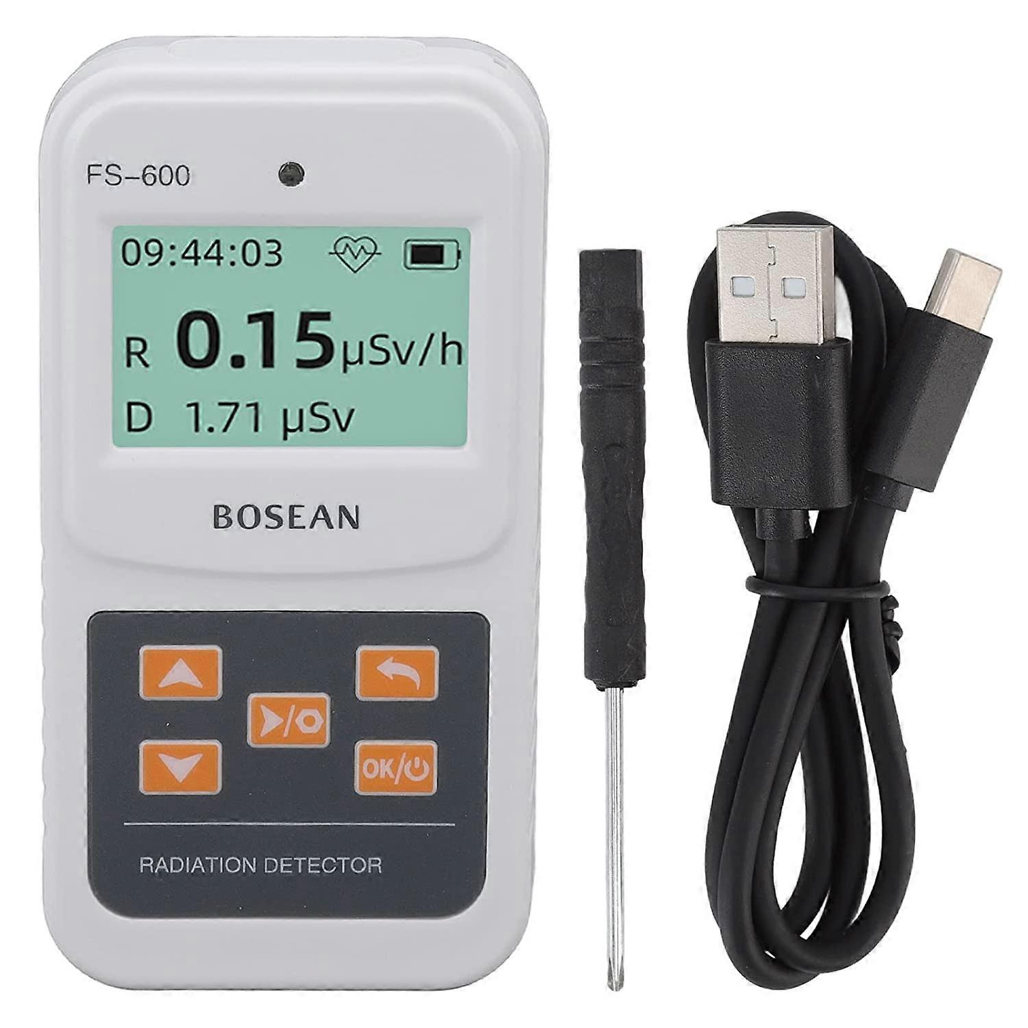 Nuclear Radiation Detector Geiger Counter Giegermeter Portable Tester, Nuclear High Sensitivity 2 Power Modes Double Alarm Function for Industry White