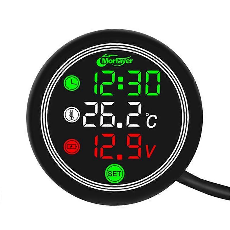 Motorcycle Electronic Timer Time Thermometer Voltmeter 4-in-1 S7 Waterproof Touch Screen Voltage Meter with Digital Display~25484