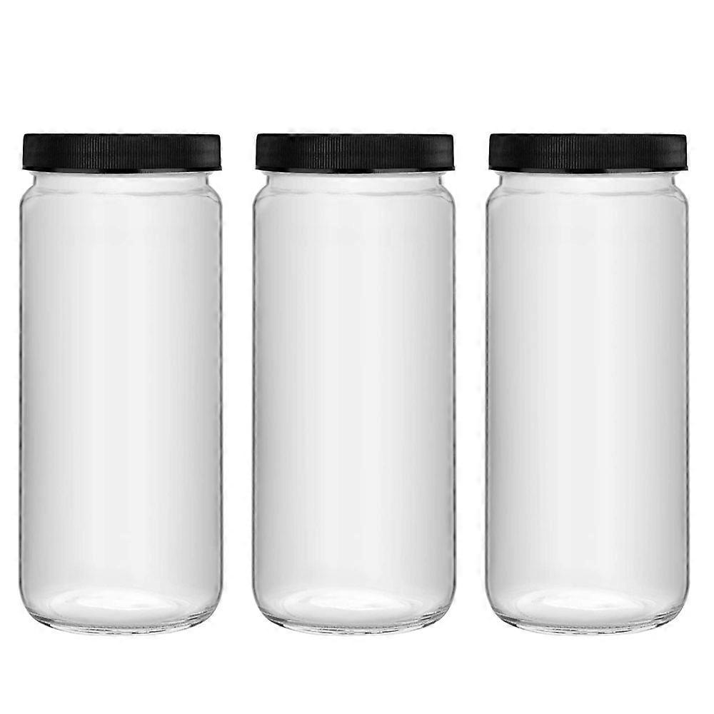 Reseglas Dricksflaska med Plast Lufttätt Lock - Hållbar Vattenflaska i Glas - Set med 3