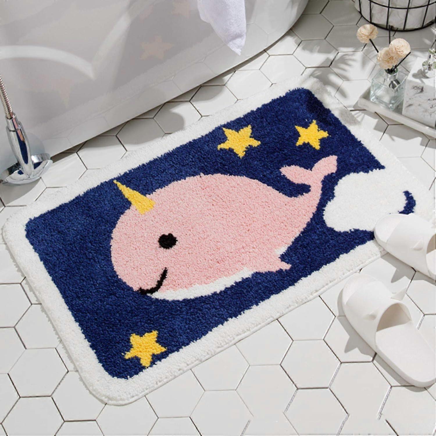 Κουβέρτες μπάνιου Narwhal Whale Bath Rug για μπάνιο Αντιολισθητικό μαλακό απορροφητικό πλυντήριο-πλένεται, ντους μπάνιο διακόσμηση μπάνιο χαλάκι μπανιέρας, 20x31.4 ίντσες, ροζ