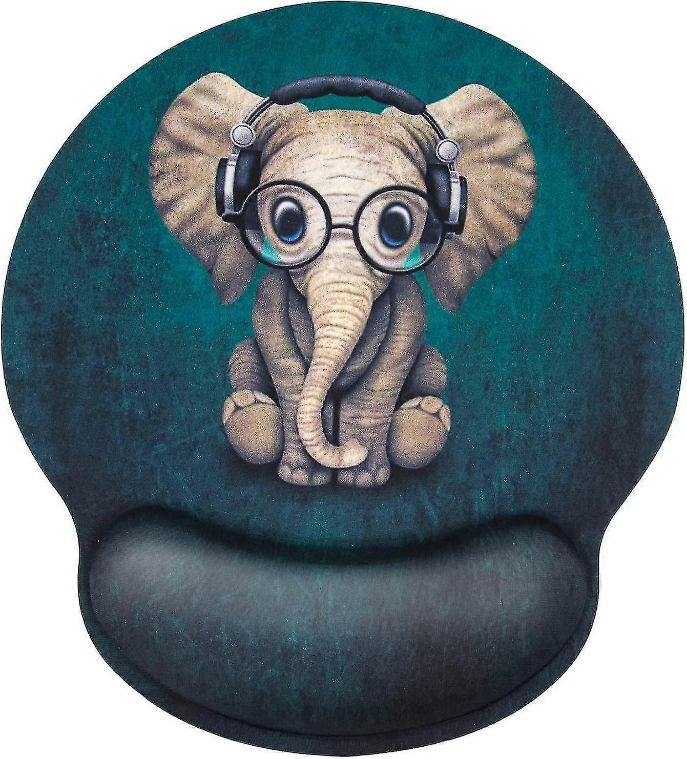 Ergonomic Mouse Pad With With Memory Foam Rest,personality Cute Green Patterned Earphone Music Elephant
