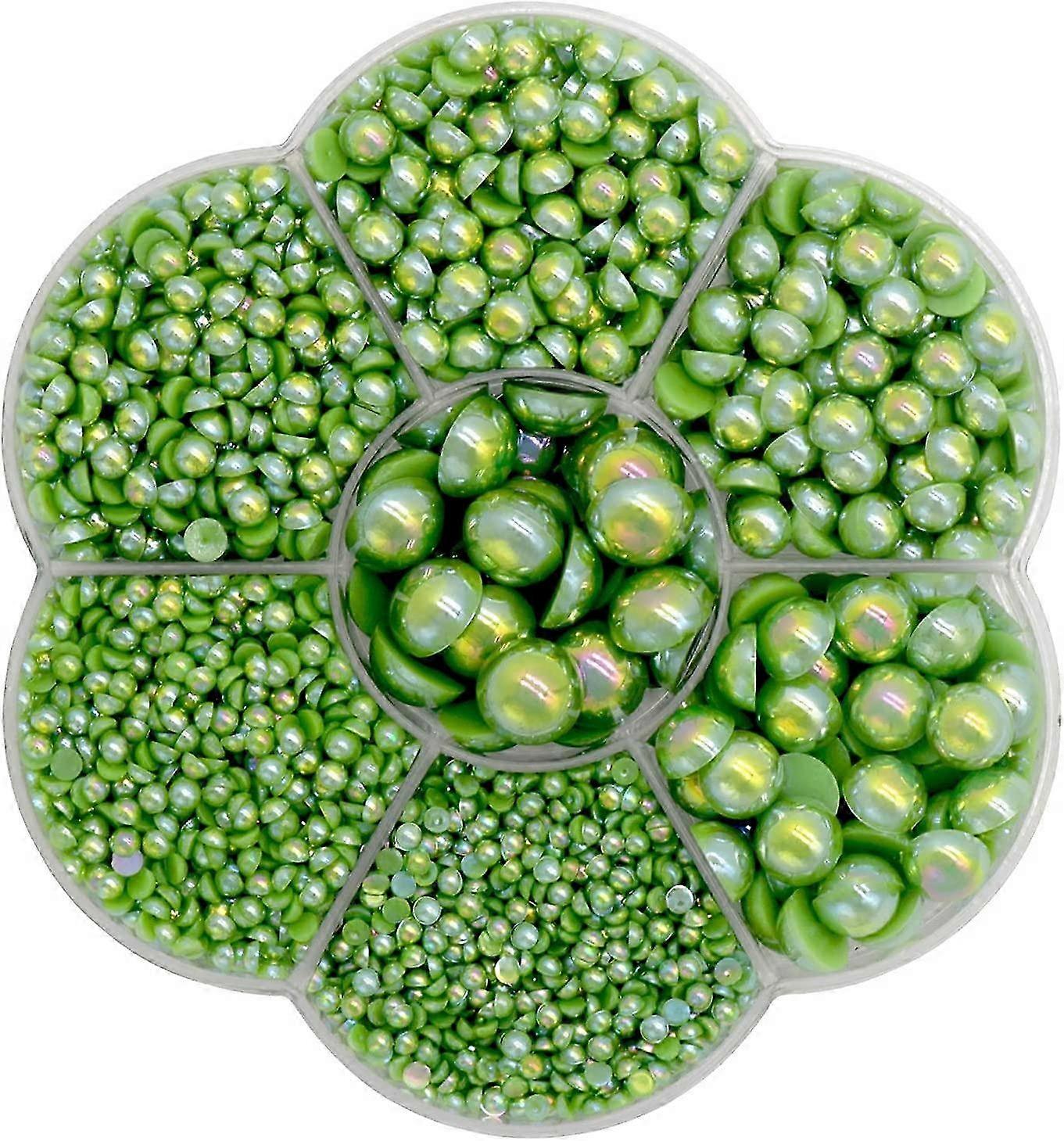 3000PCS 1 Box 7Sizes Round Flatback Half Pearls Bead Loose Beads Gem Scrapbook Craft (Half Beads/AB Bright Color) (Kelly Green)