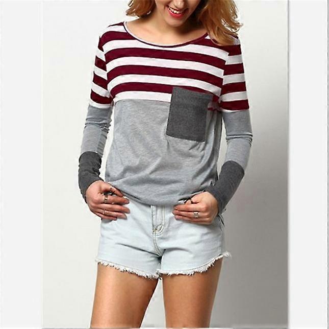 Femmes Chic Mode Rayure Couleur Patchwork Casual Jersey Blouse Top