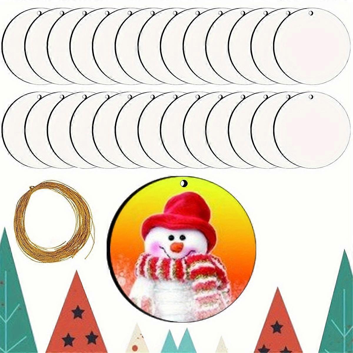 25PCS Blank Sublimation Christmas Hanging Decoration Kit DIY Heat Printed Round Wooden Board with G