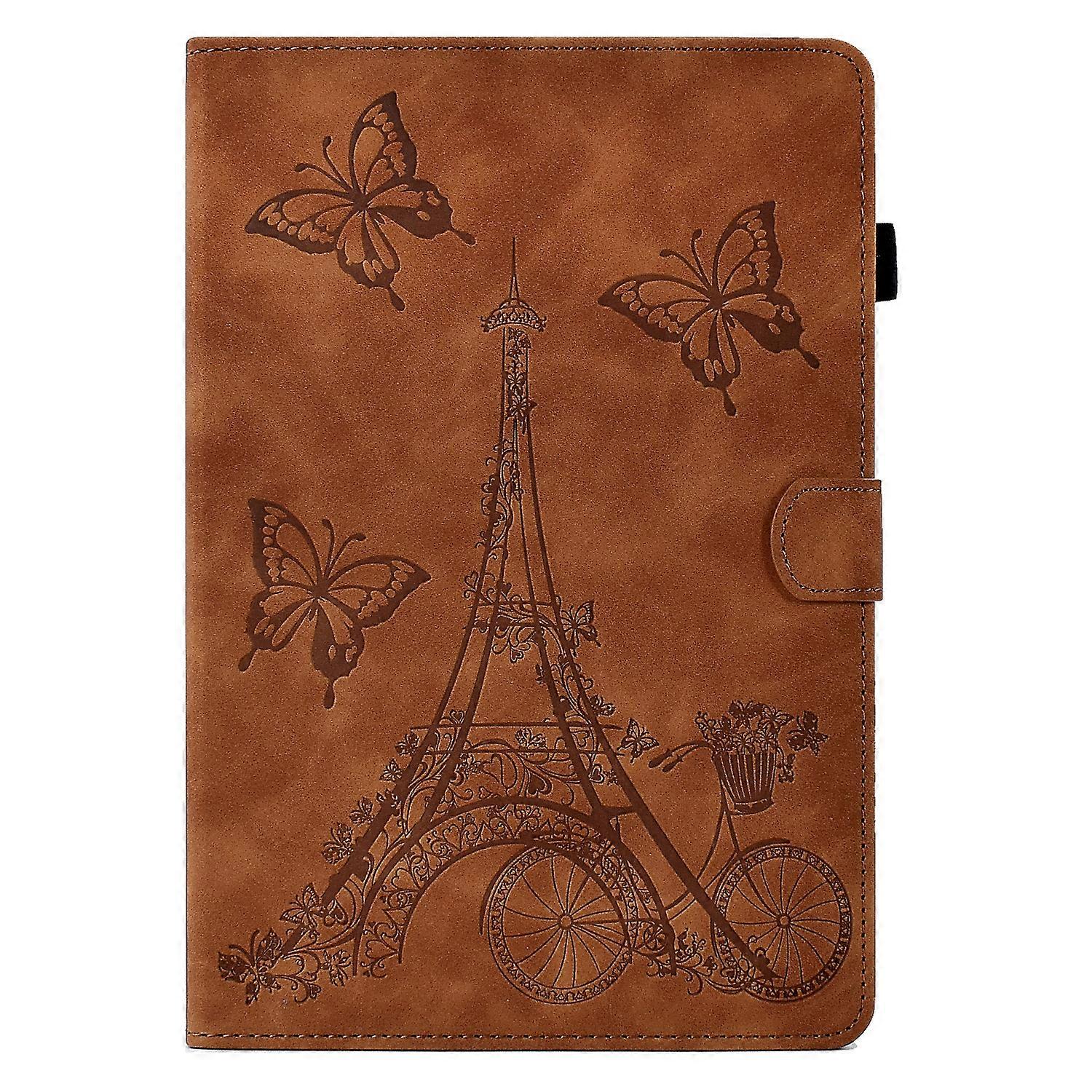 Tablet Case For Lenovo M10 Plus Tower Embossed Leather Smart Tablet Case(Brown)