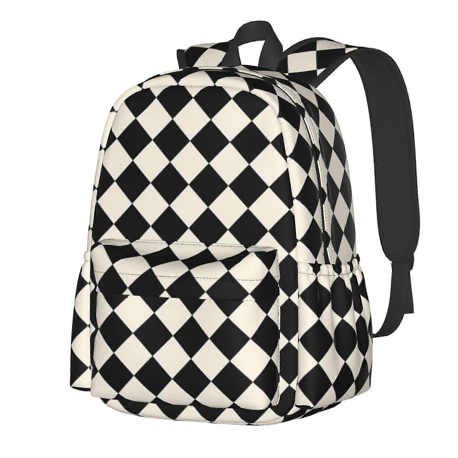 Black Rainbow Checkerboard Pattern Backpack,Large Capacity Backpack,Laptop Backpack,Water Resistant Backpack For Women Men