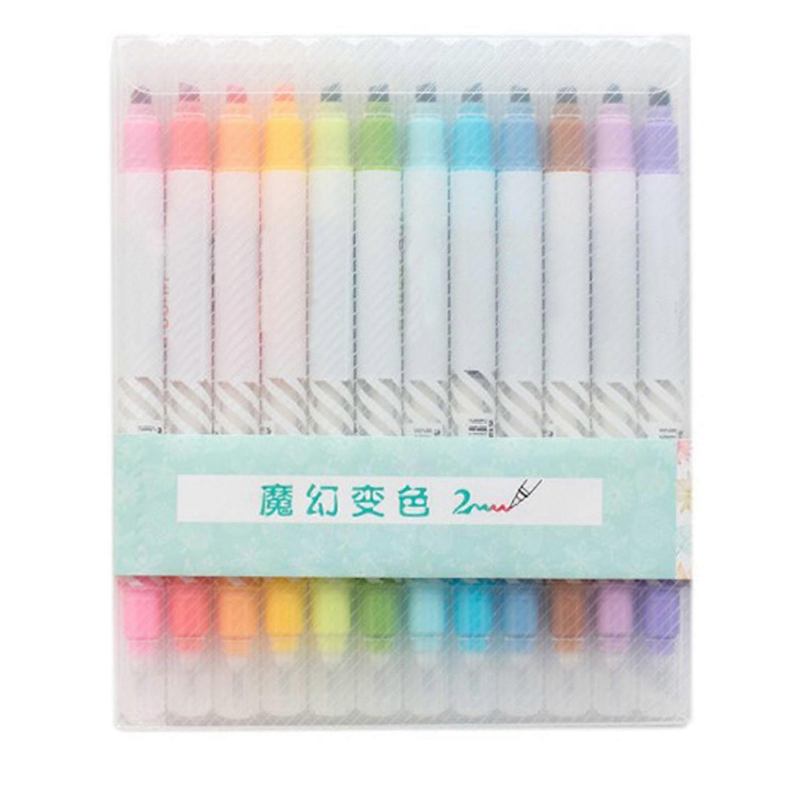 12Pcs Graffiti Markers Double Headed Assorted Colors Gradient Design Note Taking Pen for Card Comic Scrapbook