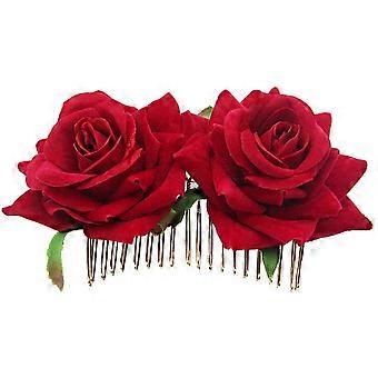 Flamenco Dancer Hair Clip Rose Hairpin Bridesmaid Wedding Women Hair Accessory Bridal Hair Comb (Red)