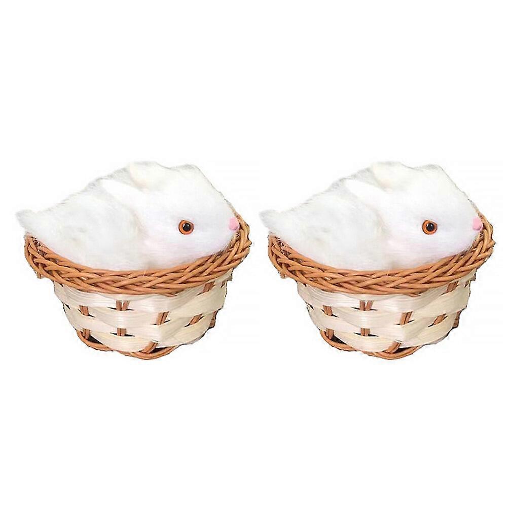 2 Sets Rabbit Figurine Rabbit in the Basket Ornament Easter Decor (Random Style)