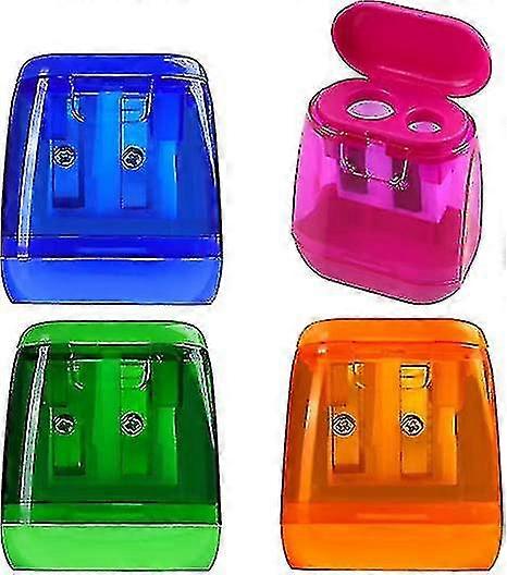 4 حزمة مزدوجة ثقوب قلم رصاص مبراة دليل مبراة قلم رصاص مع غطاء مبراة قلم رصاص للأطفال البلاستيك قلم رصاص مبراة لمكتب المدرسة المنزل