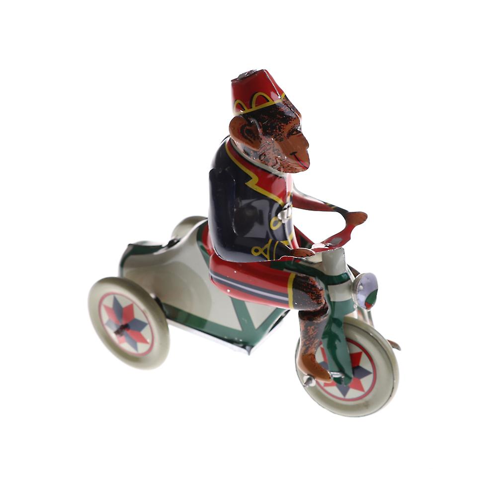 1pc Wind Up Toy Collectible Retro Clockwork Tin Toys Monkey Riding A Car