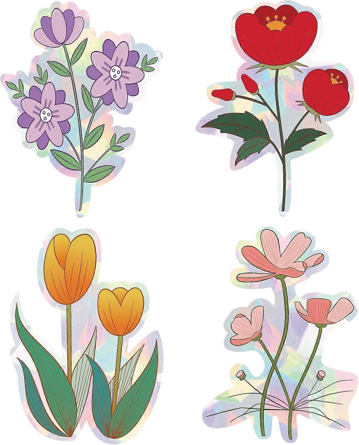4Pcs Laser Window Sticker Adhesive Static Stickers Flower Pattern Electrostatic Window Stickers Double Sided Window Stickers Static Clings Window Deco