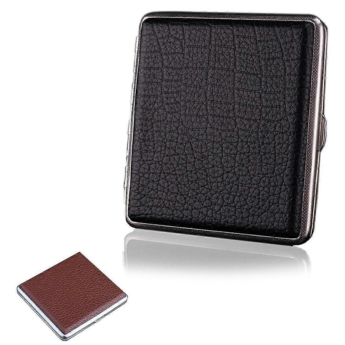 Sigaret Case, Lederen Sigaret Case Houder Metalen Frame Kan 20 stuks Sigaretten metalen sigarettenkoker 2 stuks (D-2D) - MXBC