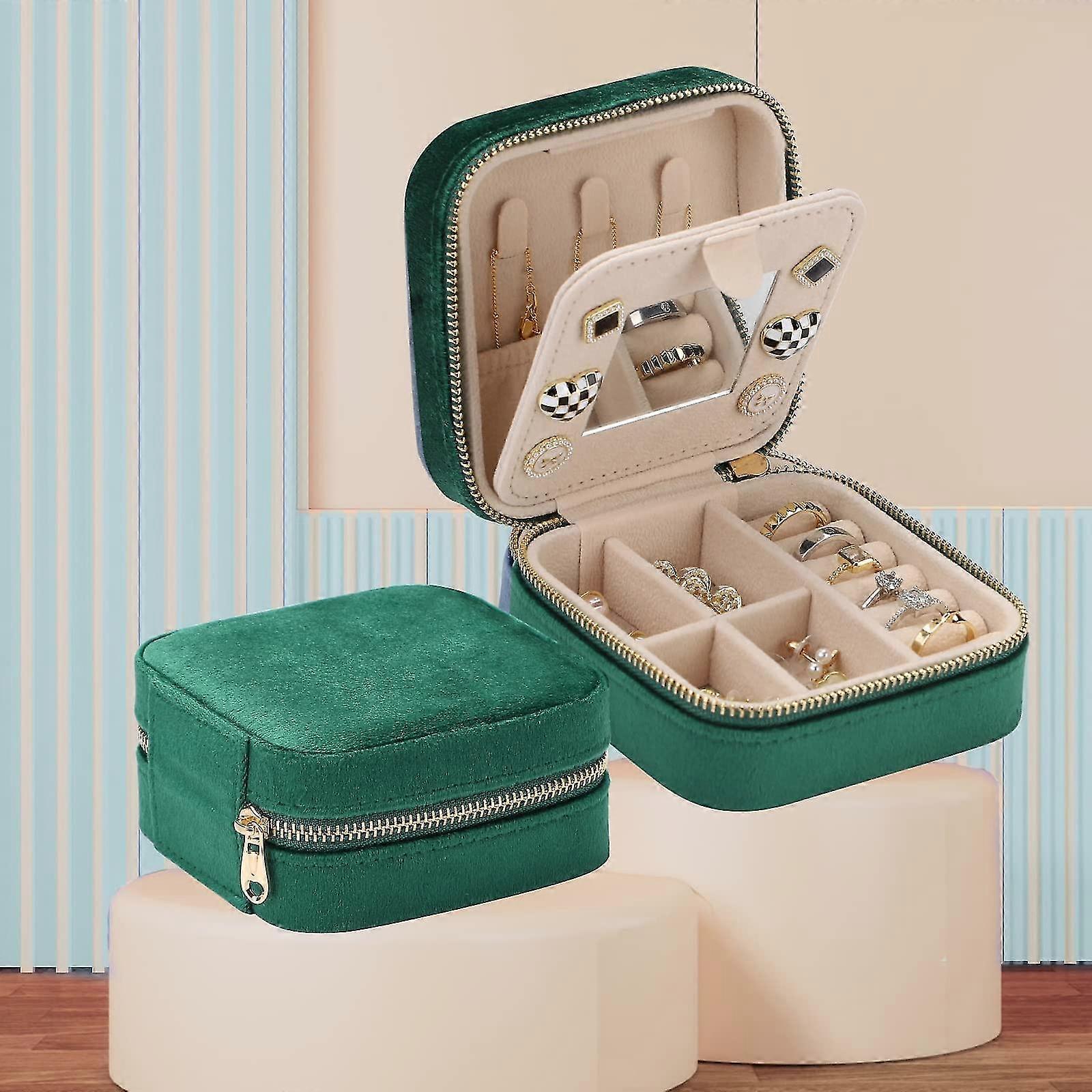 Etercycleジュエリーボックスオーガナイザー、ミラー付きミニベルベットジュエリーケース、リングイヤリングネックレスポータブルジュエリーオルガニ用トラベルジュエリー収納ボックス