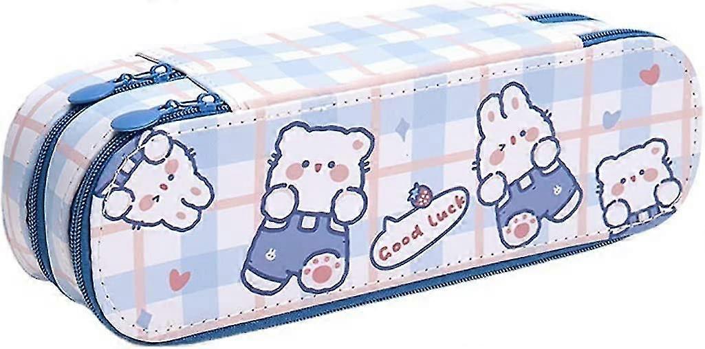 سعة كبيرة لطيف مقلمة القضية تخزين كبير قلم رصاص الحقيبة 2 مقصورات مكتب المنظم ماركر القلم حالة بسيطة القرطاسية حقيبة حامل قلم رصاص (أزرق)