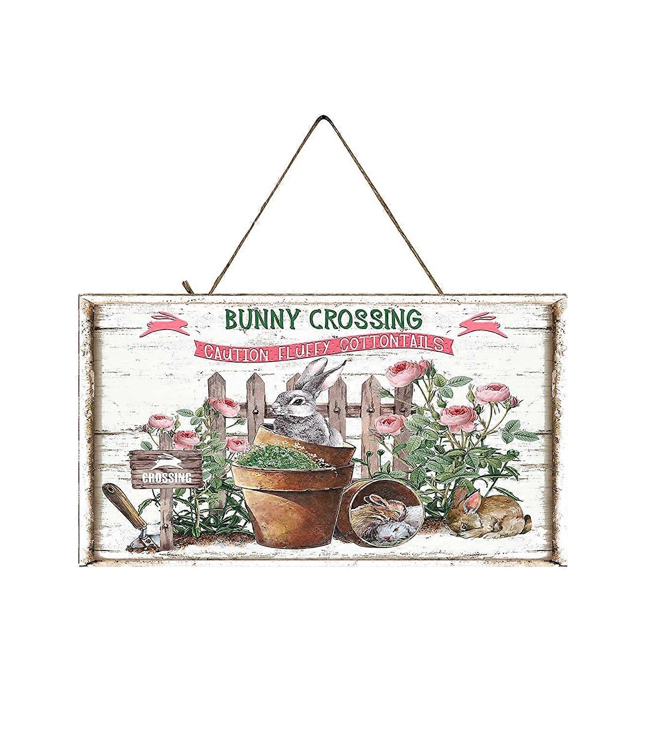 Bunny Crossing påskskylt Handgjord träskylt