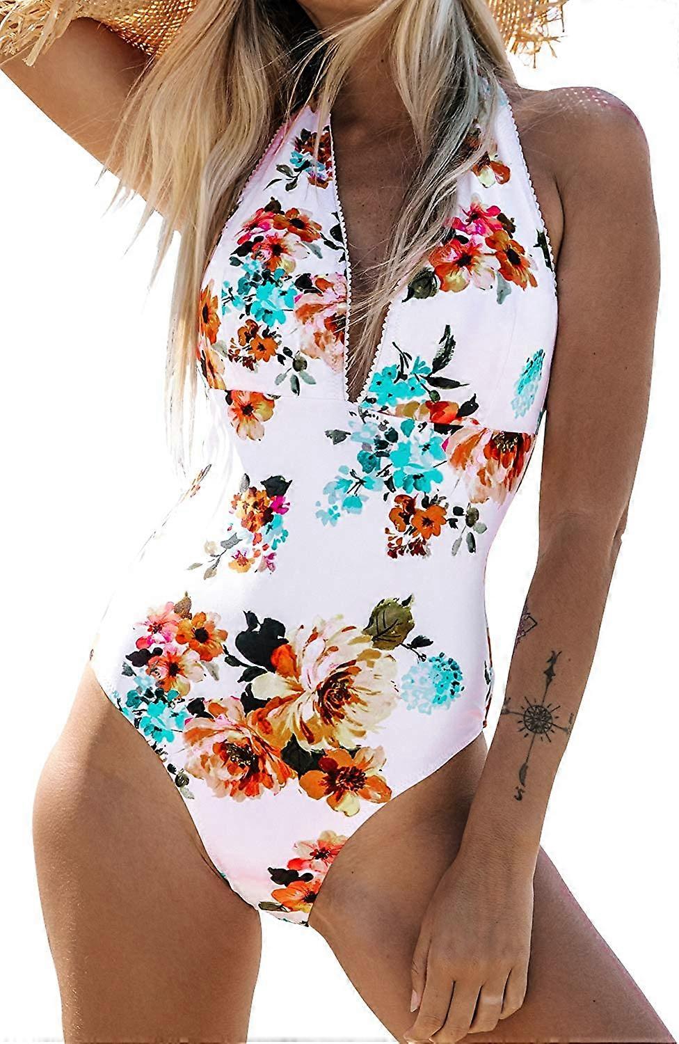 Cravate pour femmes Taille Floral Imprimé Une Pièce Maillot de bain Halter Maillot de bain