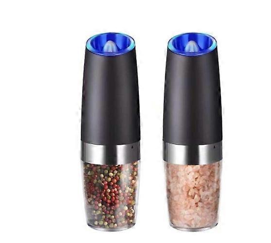 Salt/Pepper Grinder Adjustable Electric Pepper and Salt Grinder with LED Light, Gravity Sensing Automatic Grinding Bottle (2pcs)