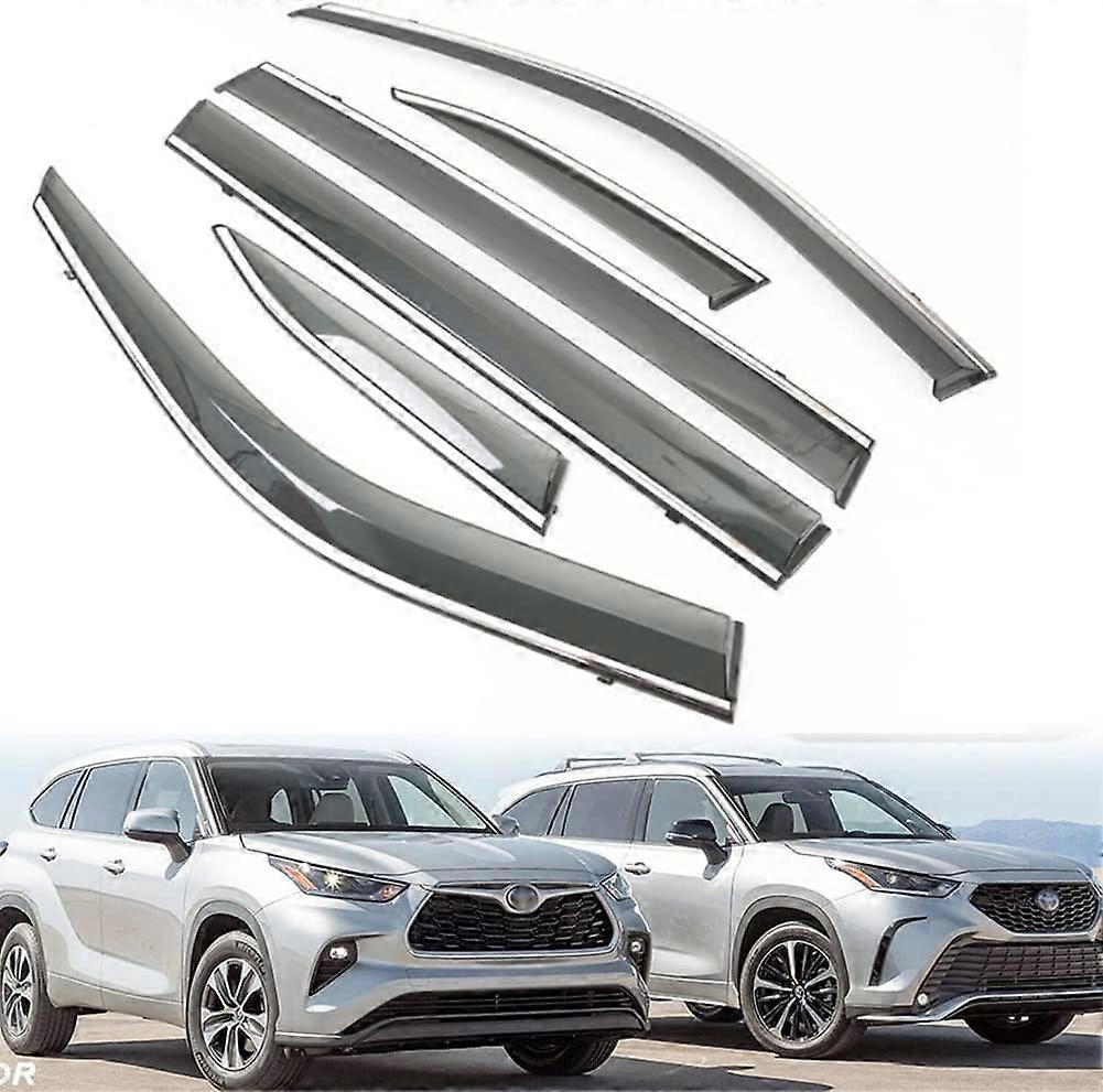 לשנים 2020-2022 טויוטה Highlander Rain Guards מגן אוורור חלונות מודבק עם רצועת כסף עשן כהה עמיד בפני ניפוץ 6 יח 'סט.