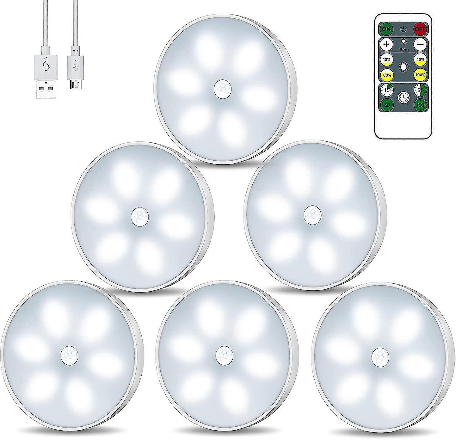 Motion Sensor Night Light with Remote, USB Rechargeable Interior Cabinet Light (6 Pack)