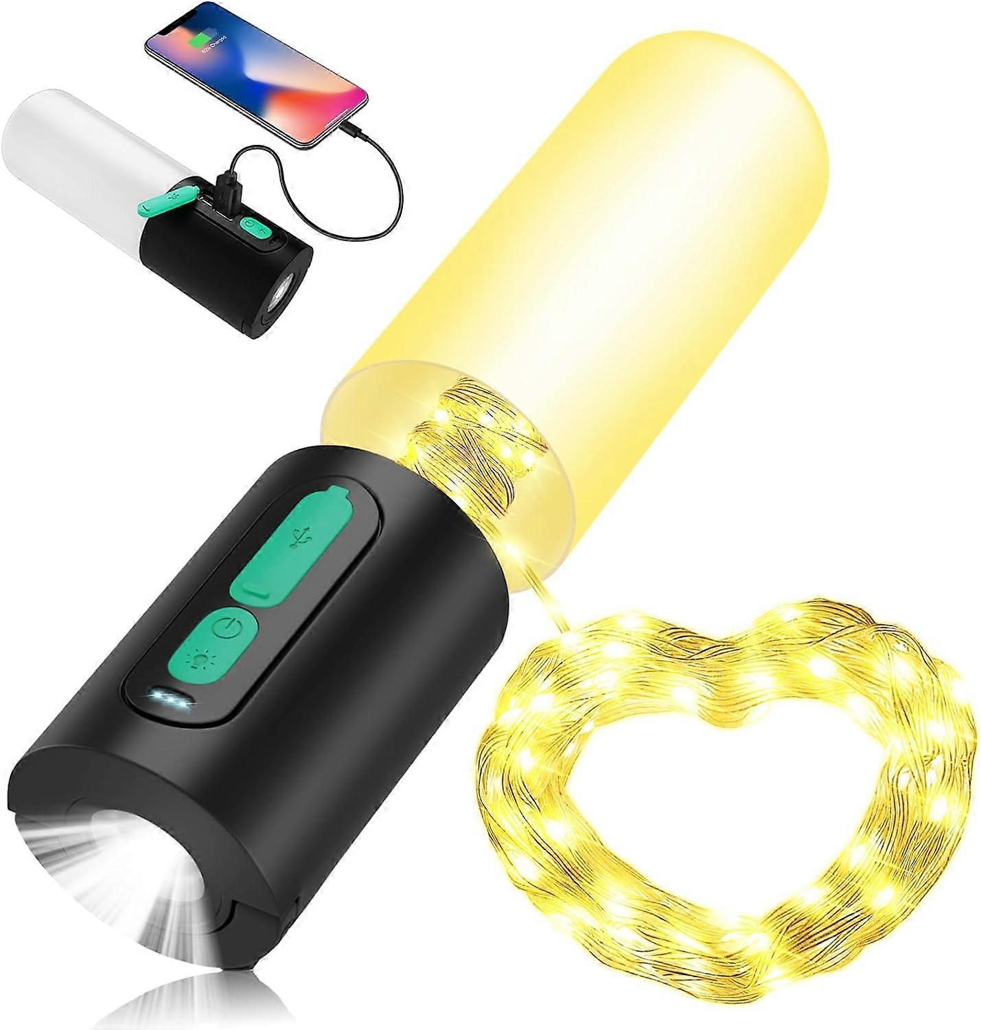 Camping Lights, 4 in 1 Rechargeable LED Camping Lantern with 10M String Lights, Portable 4000mAh Battery Operated Tent Light