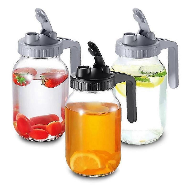 3 Pack Regular Mouth Mason Jar Flip Cap Lids with Handle, Compatible, Airtightand Leak-Proof Seal, Easy Pouring Spout